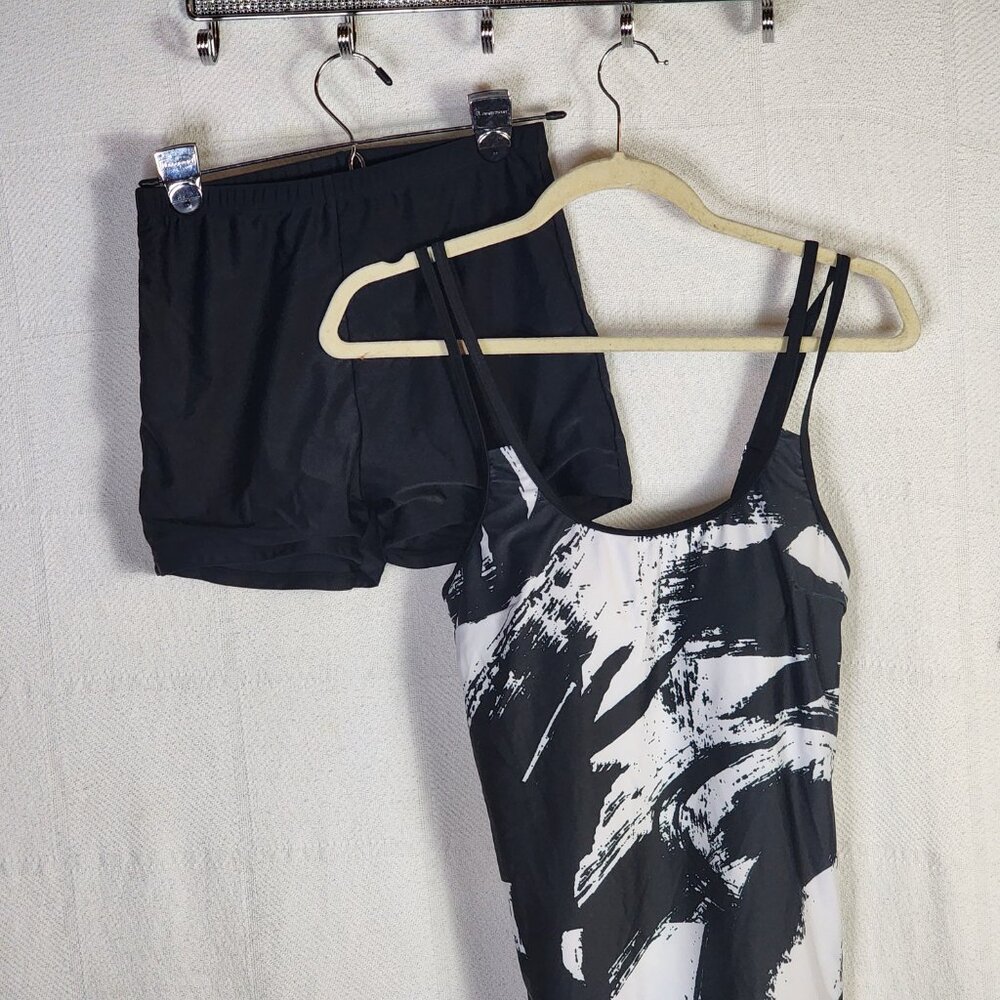 Rotita Black White Graffiti Print Poly Elastane Double Adj Straps Tankini Set SM - Picture 3 of 16